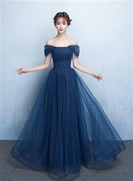 Picture of Navy Blue Off Shoulder Princess Long Party Dresses, A-line Junior Prom Dresses